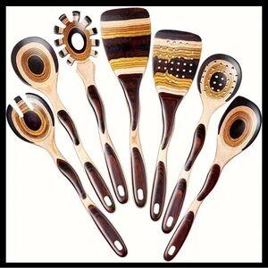 7-Piece Cooking Utensil Set / Pakkawood Wooden Spoons And Spatulas